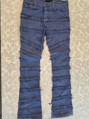 Valabasas Blue Stacked Fringe Distressed Jeans Size 34